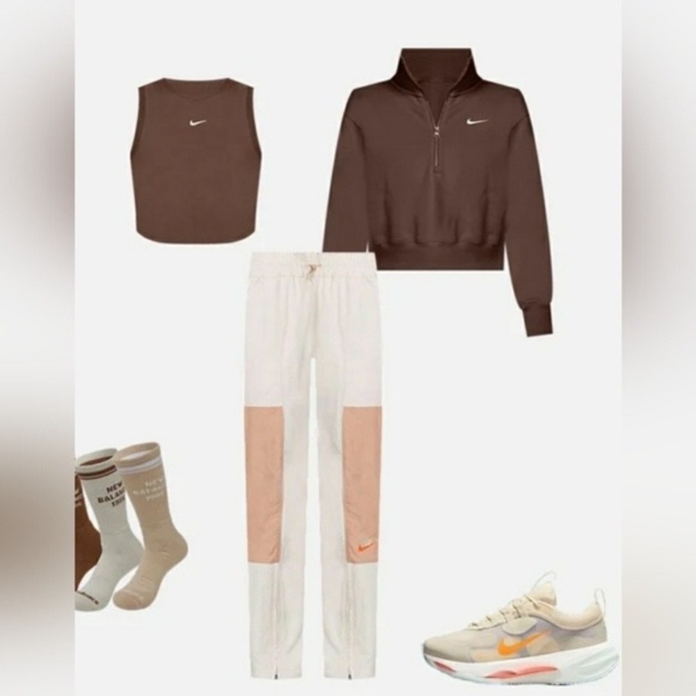 Nike Sportswear Woven High Rise Colorblock Pants Sail Tan Orange Zipper Cuffs - Picture 4 of 10